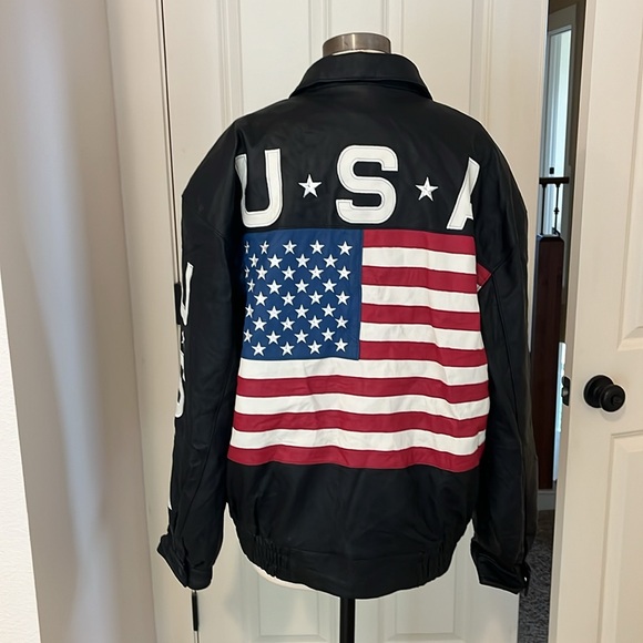This beautiful USA size 2X all leather patriotic vintage coat - Picture 6 of 12